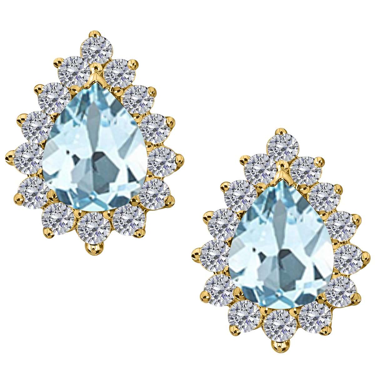 1.75 Carat Pear Shape Aquamarine & Diamond Stud Earrings For Women In 10K Solid Rose White & Yellow Gold Mauli Jewels