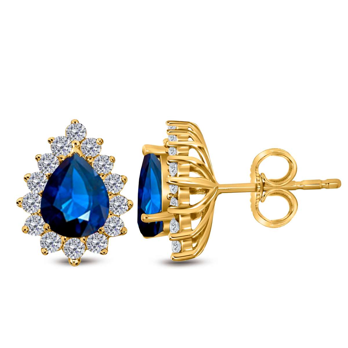 1.75 Carat Pear Shape Sapphire & Diamond Stud Earrings For Women In 10K Solid Rose White & Yellow Gold Mauli Jewels