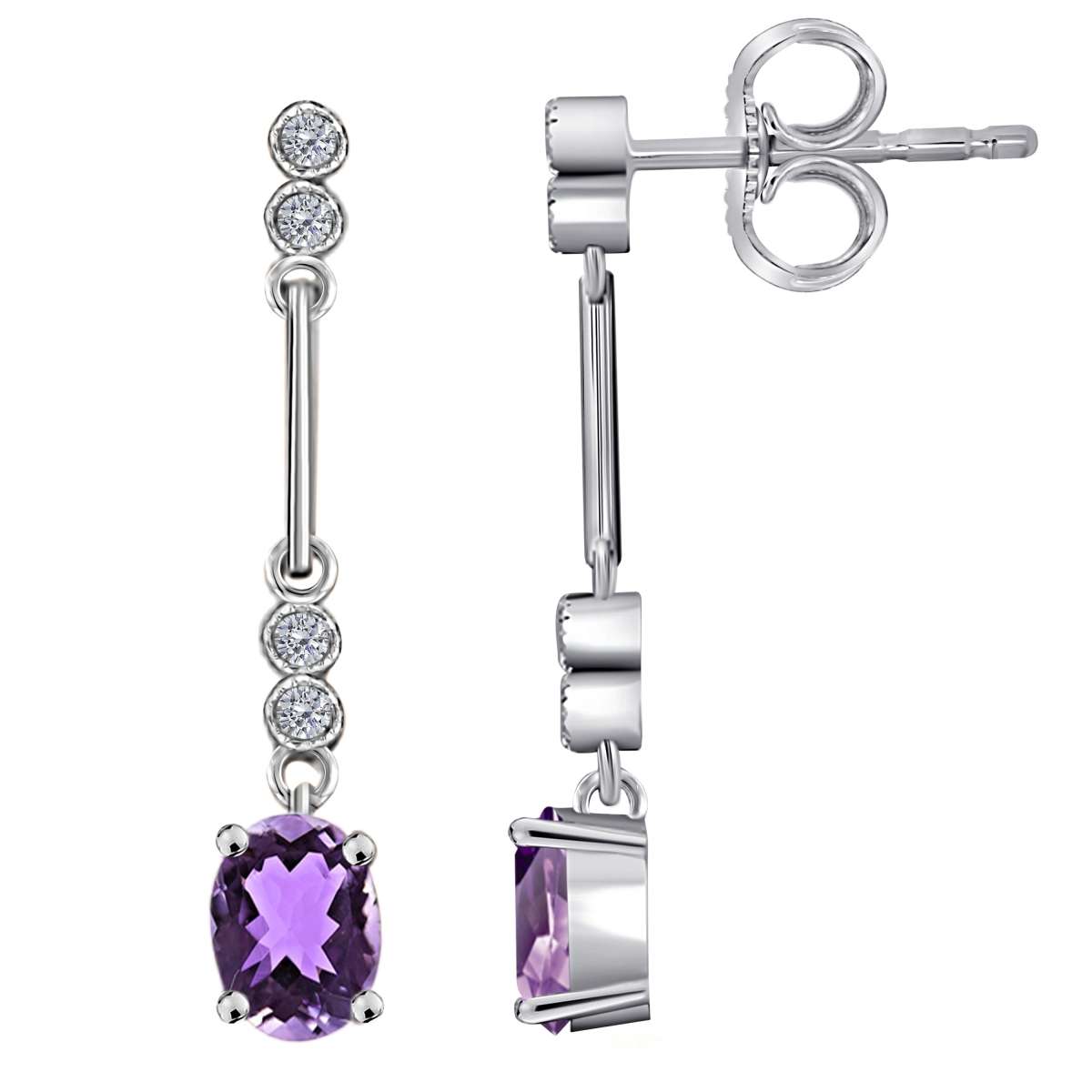 2.60 Carat Amethyst And White Diamond Gemstone Dangle Earrings For Women In 10K White Gold / Yellow Gold Mauli Jewels