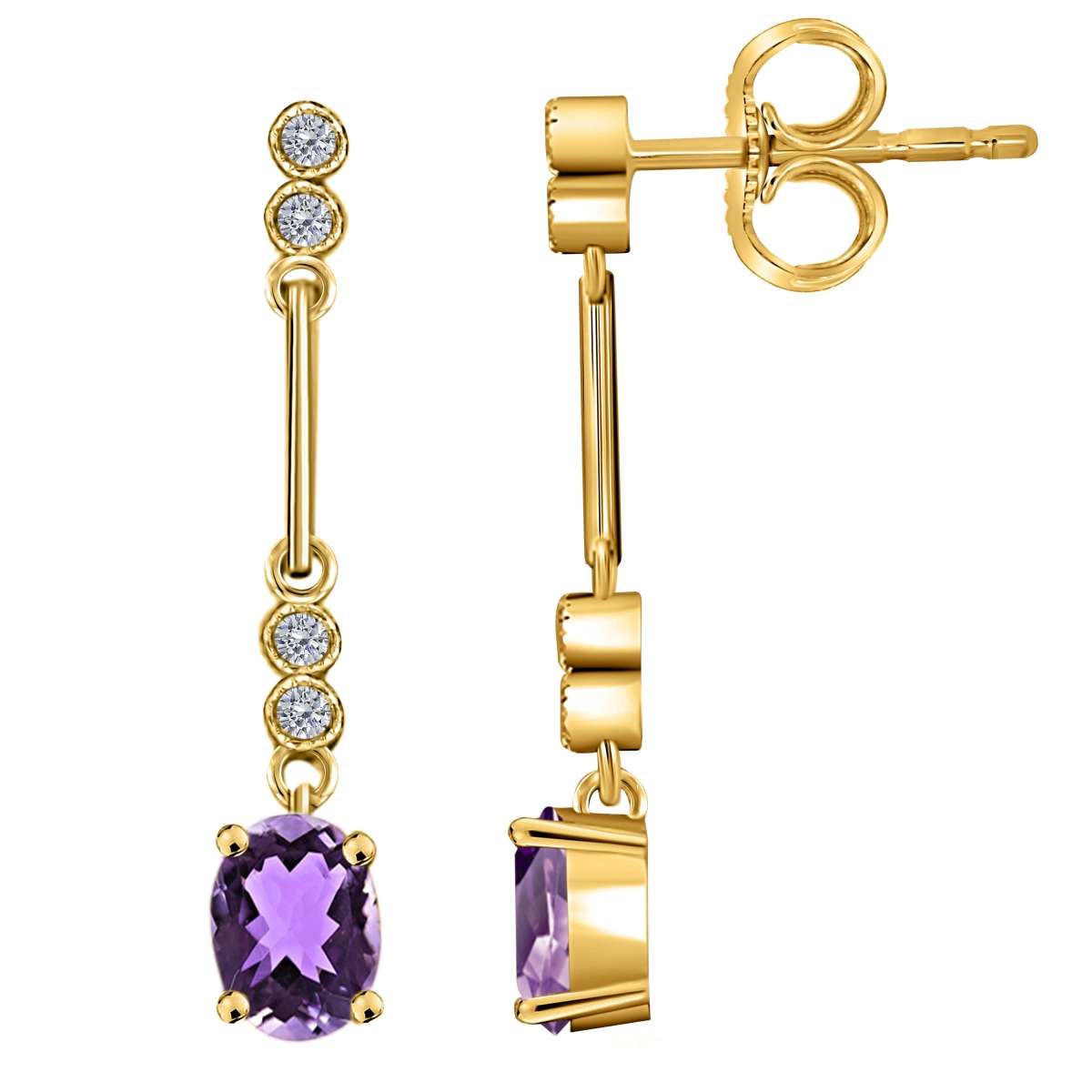 2.60 Carat Amethyst And White Diamond Gemstone Dangle Earrings For Women In 10K White Gold / Yellow Gold Mauli Jewels