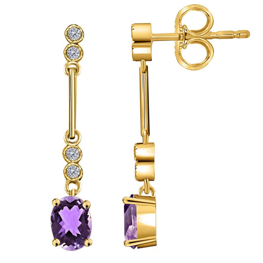 2.60 Carat Amethyst And White Diamond Gemstone Dangle Earrings For Women In 10K White Gold / Yellow Gold Mauli Jewels