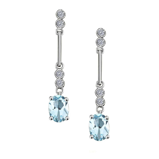 2.60 Carat Oval Shape Aquamarine And Diamond Dangle Earrings In 10K Solid Rose White & Yellow Gold Mauli Jewels