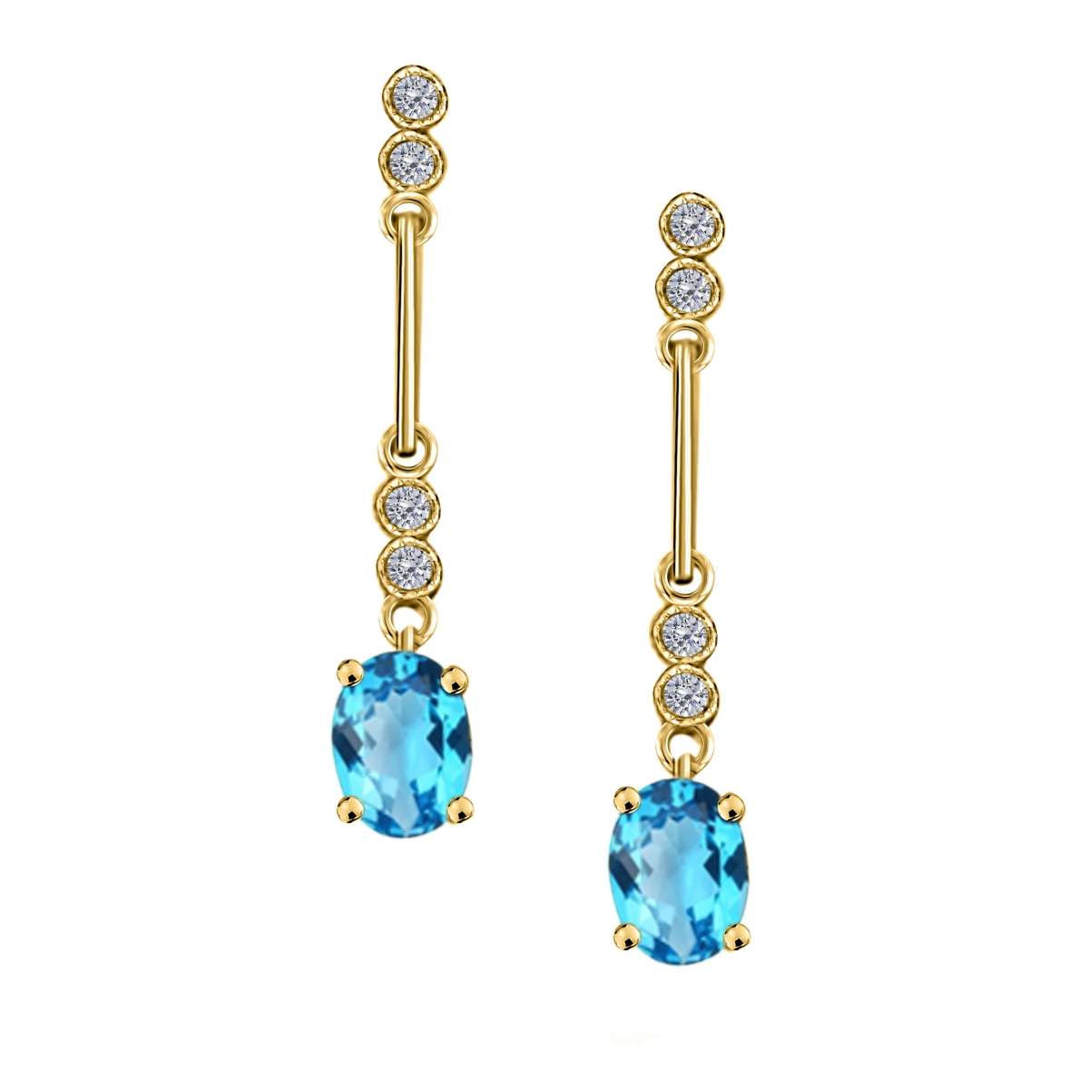 2.60 Carat Blue Topaz & White Diamond Dangle Gemstone Earrings For Women In 10K White Gold / Yellow Gold Mauli Jewels