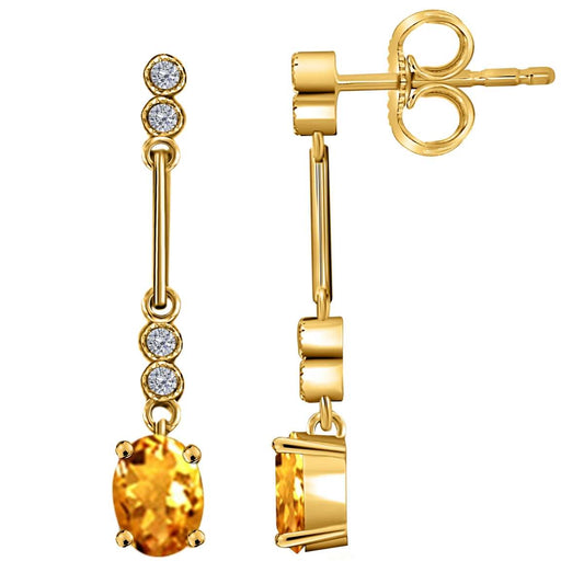 2.60 Carat Oval Citrine And White Diamond Gemstone Dangle Earrings For Women In 10K White Gold / Yellow Gold Mauli Jewels