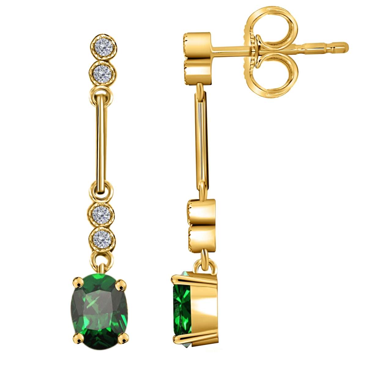 Emerald And White Diamond 2.60 Carat Gemstone Dangle Earrings for Women In 10K Yellow & White Gold Mauli Jewels