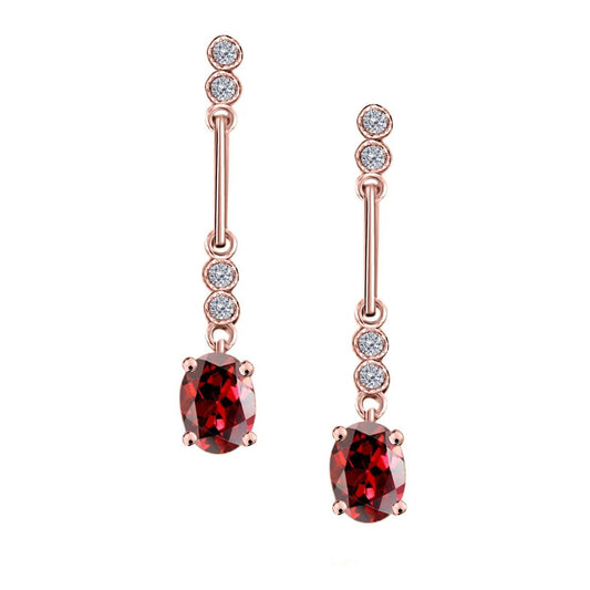 2.60 Carat Oval Shape Garnet Gemstone And Diamond Dangle Earrings In 10K Solid Rose White & Yellow Gold Mauli Jewels