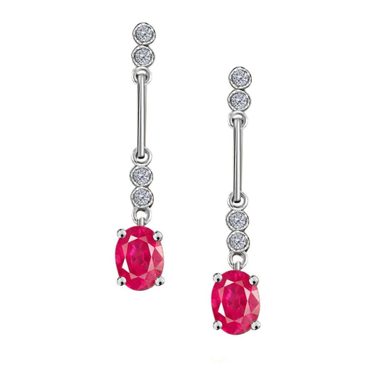 2.60 Carat Oval Ruby And White Diamond Gemstone Dangle Earrings For Women In 10K White & Yellow Gold Mauli Jewels