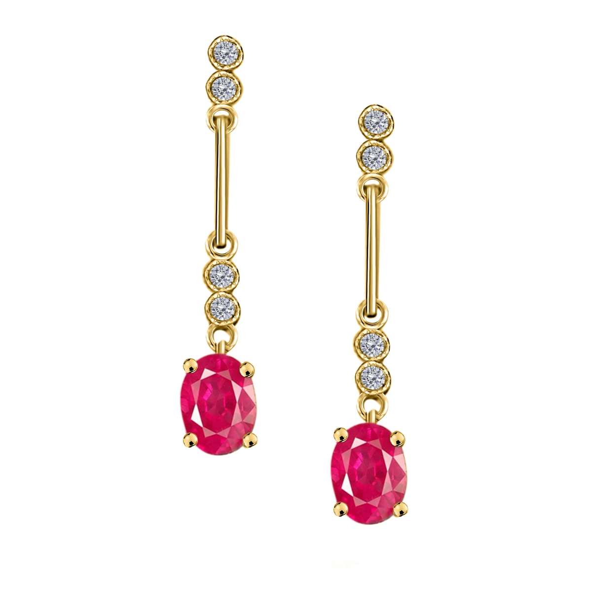 2.60 Carat Oval Ruby And White Diamond Gemstone Dangle Earrings For Women In 10K White & Yellow Gold Mauli Jewels