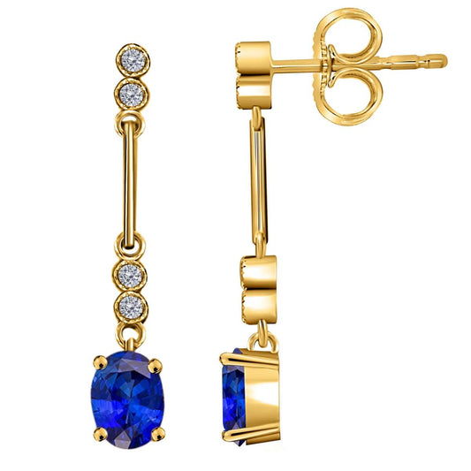 2.60 Carat Oval Tanzanite And Natural Diamond Dangle Earrings For Women In 10K Yellow & White Gold Mauli Jewels