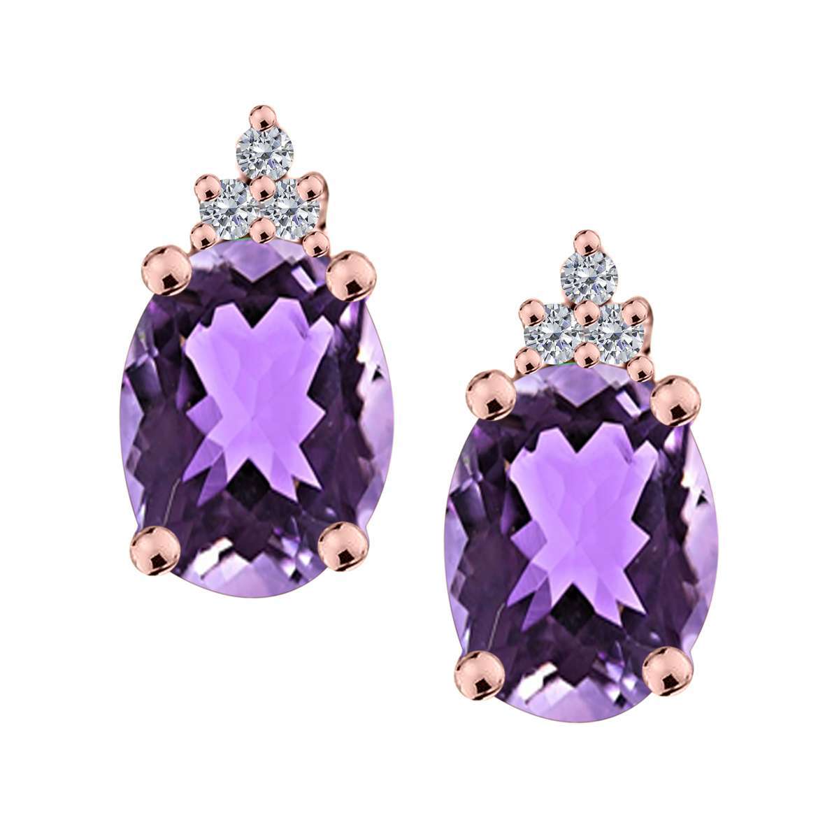 Maulijewels 2.50 Carat Oval Shape Amethyst And Natural Diamond Stud Earrings For Women in 10K Rose White & Yellow Gold Mauli Jewels