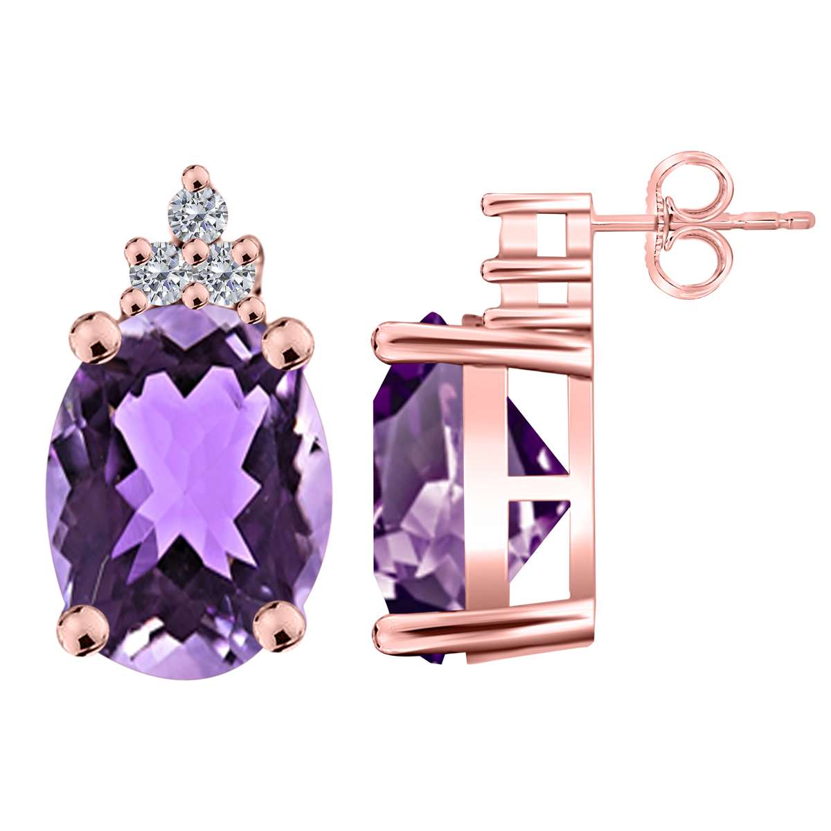 Maulijewels 2.50 Carat Oval Shape Amethyst And Natural Diamond Stud Earrings For Women in 10K Rose White & Yellow Gold Mauli Jewels