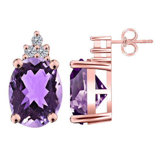 Maulijewels 2.50 Carat Oval Shape Amethyst And Natural Diamond Stud Earrings For Women in 10K Rose White & Yellow Gold Mauli Jewels