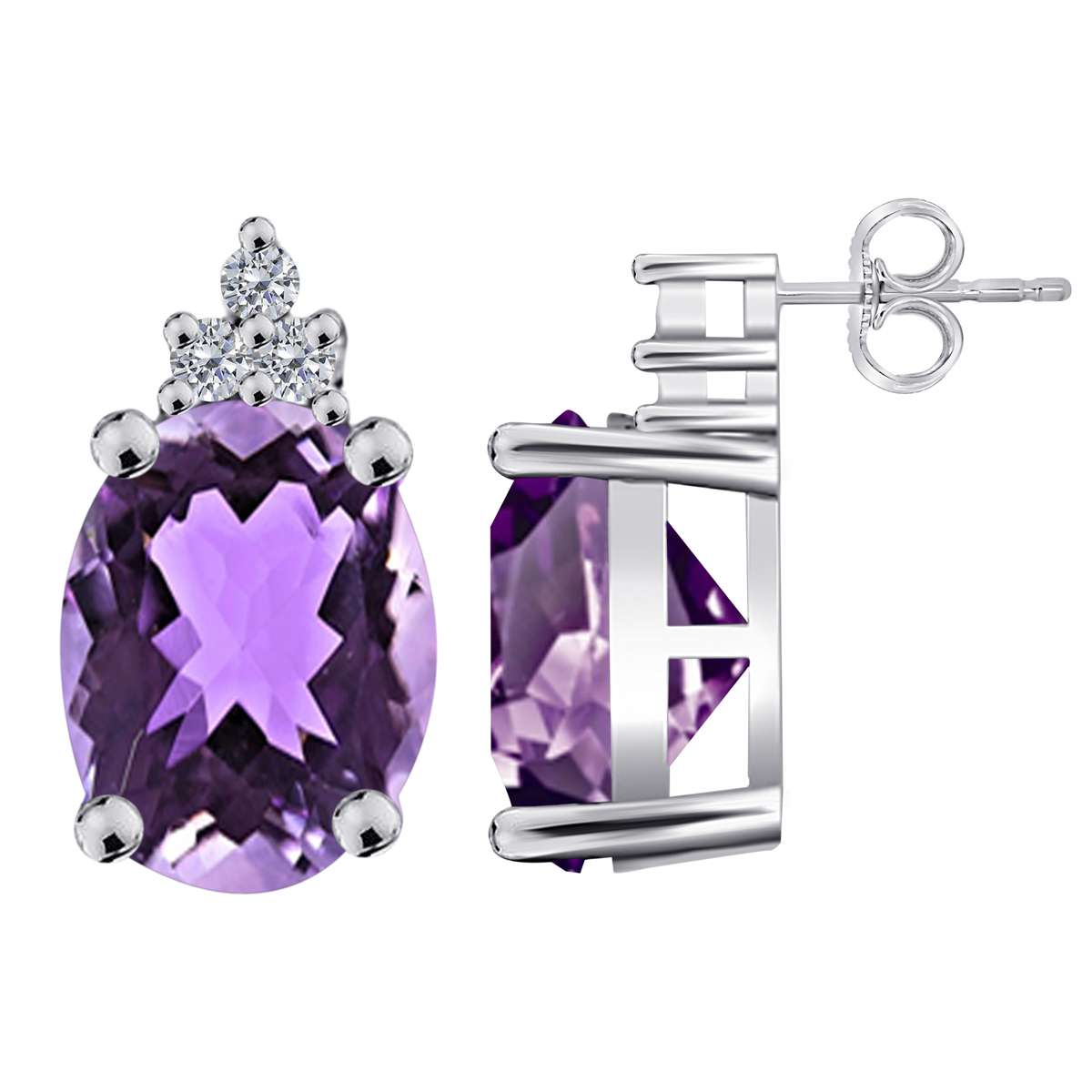 Maulijewels 2.50 Carat Oval Shape Amethyst And Natural Diamond Stud Earrings For Women in 10K Rose White & Yellow Gold Mauli Jewels