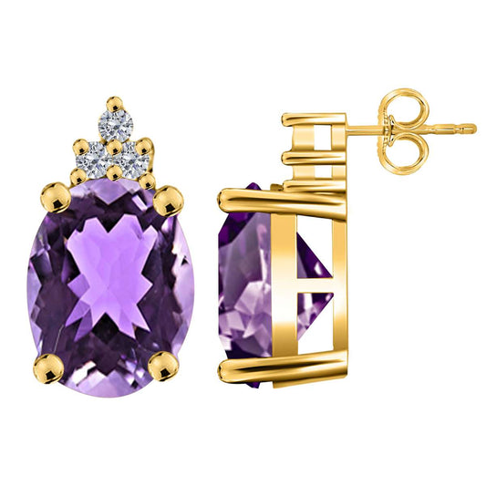 Maulijewels 2.50 Carat Oval Shape Amethyst And Natural Diamond Stud Earrings For Women in 10K Rose White & Yellow Gold Mauli Jewels
