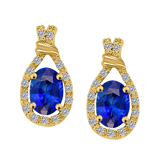 1.60 Carat Oval Shape Tanzanite And White Diamond Stud Earrings For Women In 10K Rose White & Yellow Gold With Secure Backs Mauli Jewels