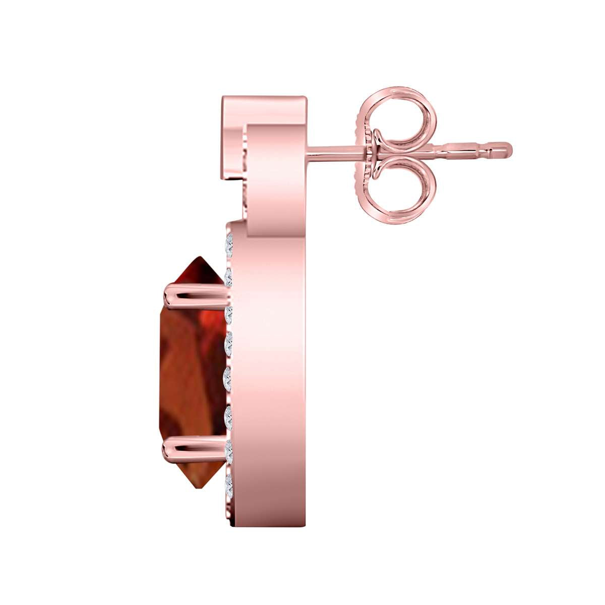 2.80 Carat Oval Shape Garnet Halo Round Diamond Gemstone Stud Earrings For Women In 10K Solid White, Rose & Yellow Gold Mauli Jewels