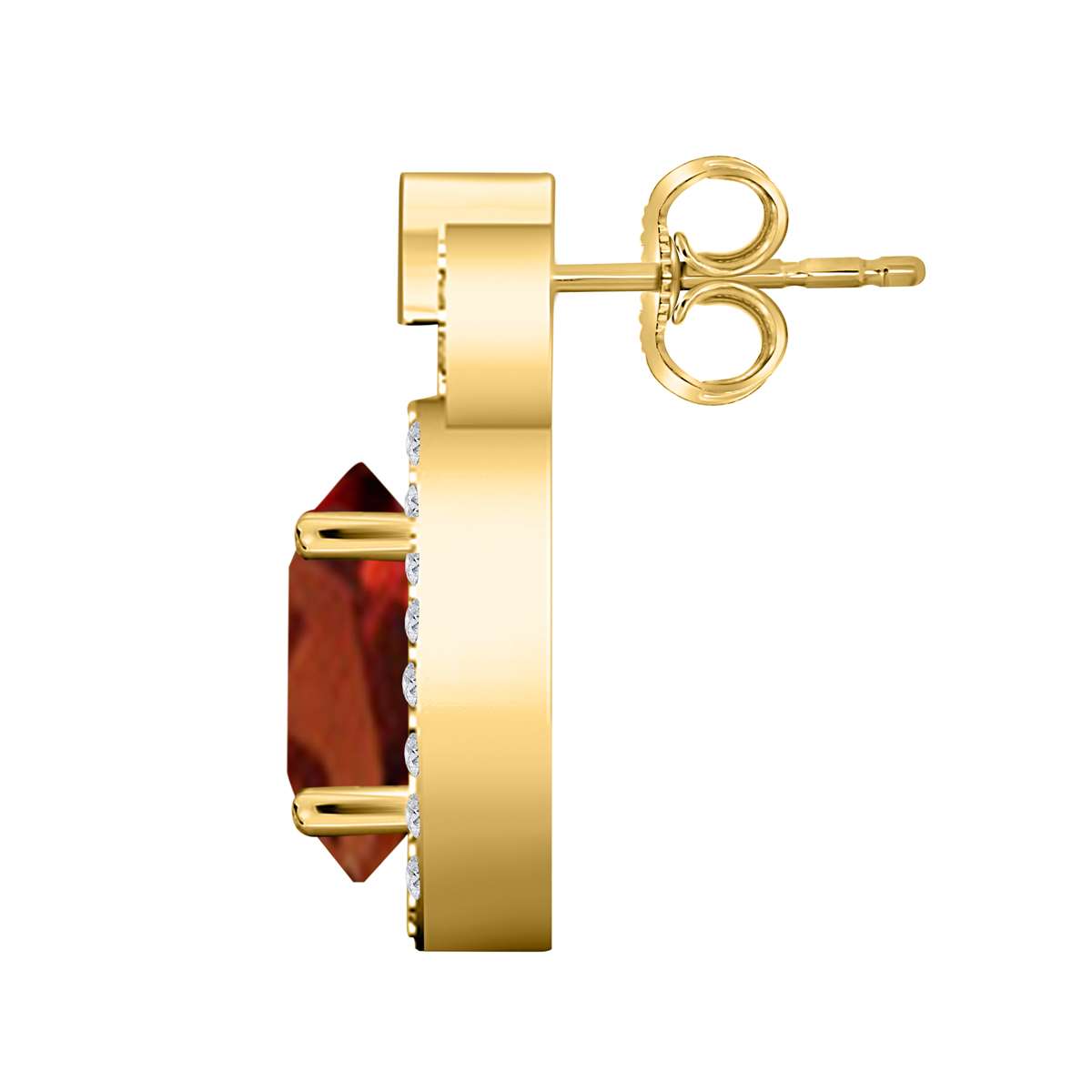 2.80 Carat Oval Shape Garnet Halo Round Diamond Gemstone Stud Earrings For Women In 10K Solid White, Rose & Yellow Gold Mauli Jewels