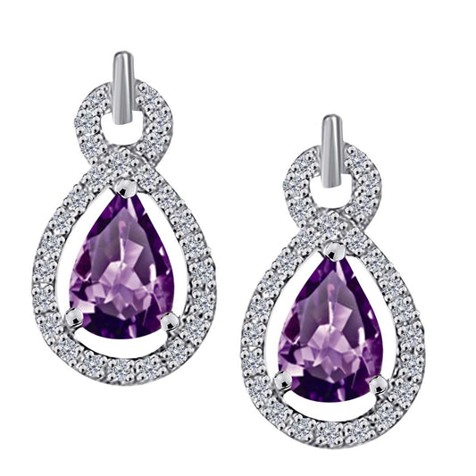 2.75 Carat Natural Diamond And Pear Shape Amethyst Gemstone Stud Earrings For Women With Secure Backs In 10K White Rose & Yellow Gold Mauli Jewels