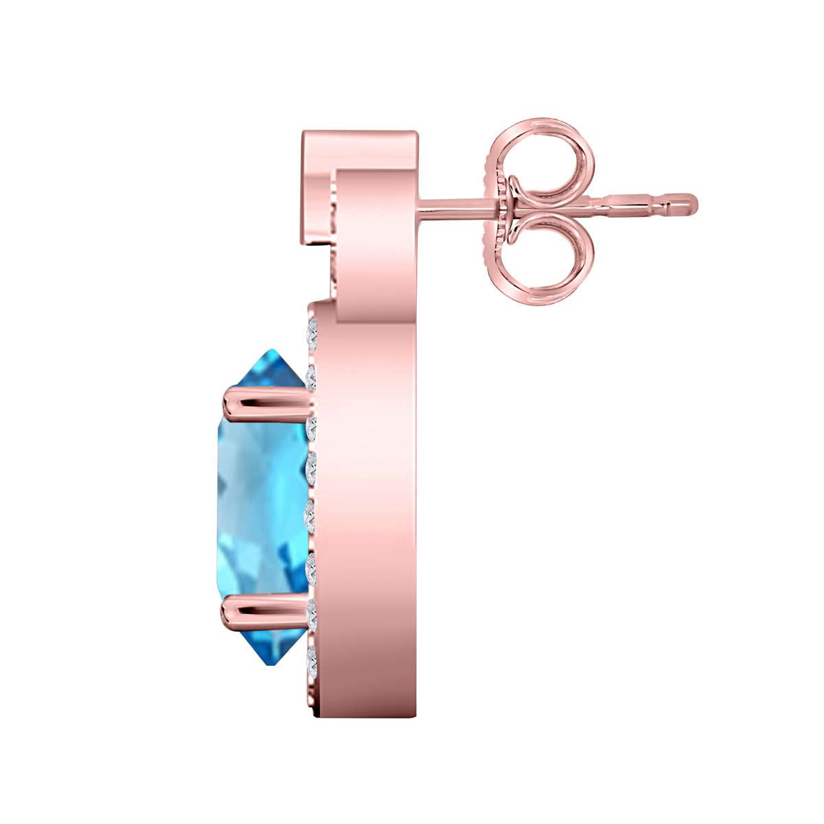 2.75 Carat Pear Shape Blue-topaz and Natural Diamond Gemstone Stud Earrings For Women With Secure Backs Mauli Jewels