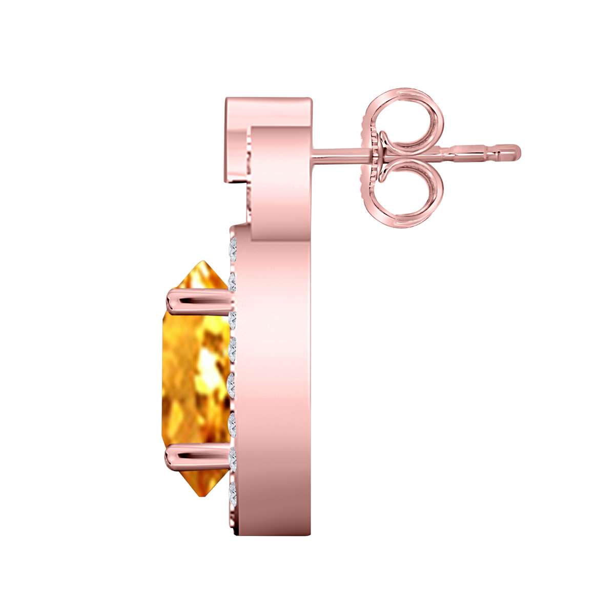 10K Rose White & Yellow Gold 2.75 Carat Pear Shape Citrine and Natural Diamond Gemstone Stud Earrings for Women With Secure Push Back Mauli Jewels