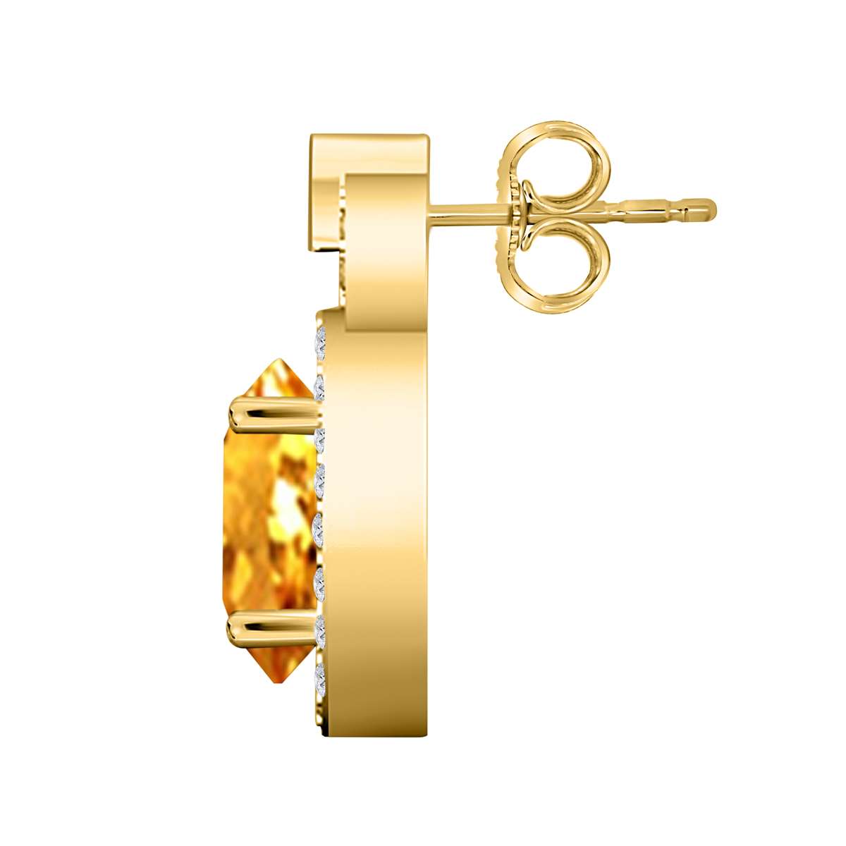 10K Rose White & Yellow Gold 2.75 Carat Pear Shape Citrine and Natural Diamond Gemstone Stud Earrings for Women With Secure Push Back Mauli Jewels