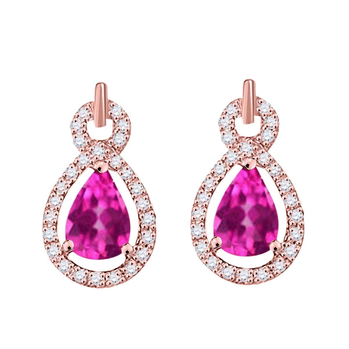 2.75 Carat Pear Shape Pink-topaz and Natural Diamond Gemstone Stud Earrings For Women In 10K Rose White & Yellow Gold With Secure Backs Mauli Jewels