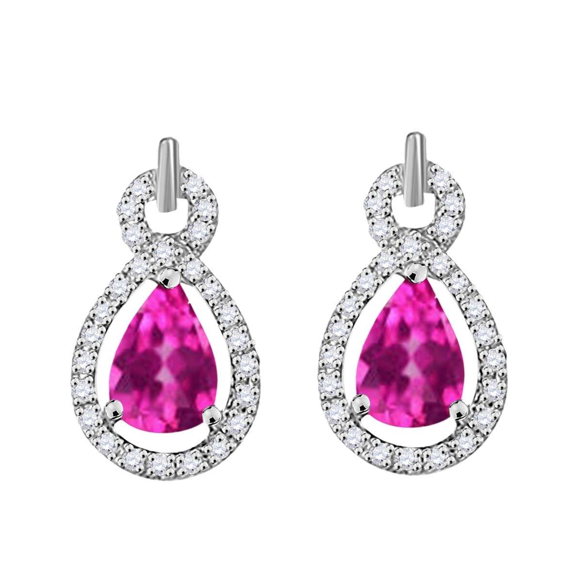 2.75 Carat Pear Shape Pink-topaz and Natural Diamond Gemstone Stud Earrings For Women In 10K Rose White & Yellow Gold With Secure Backs Mauli Jewels