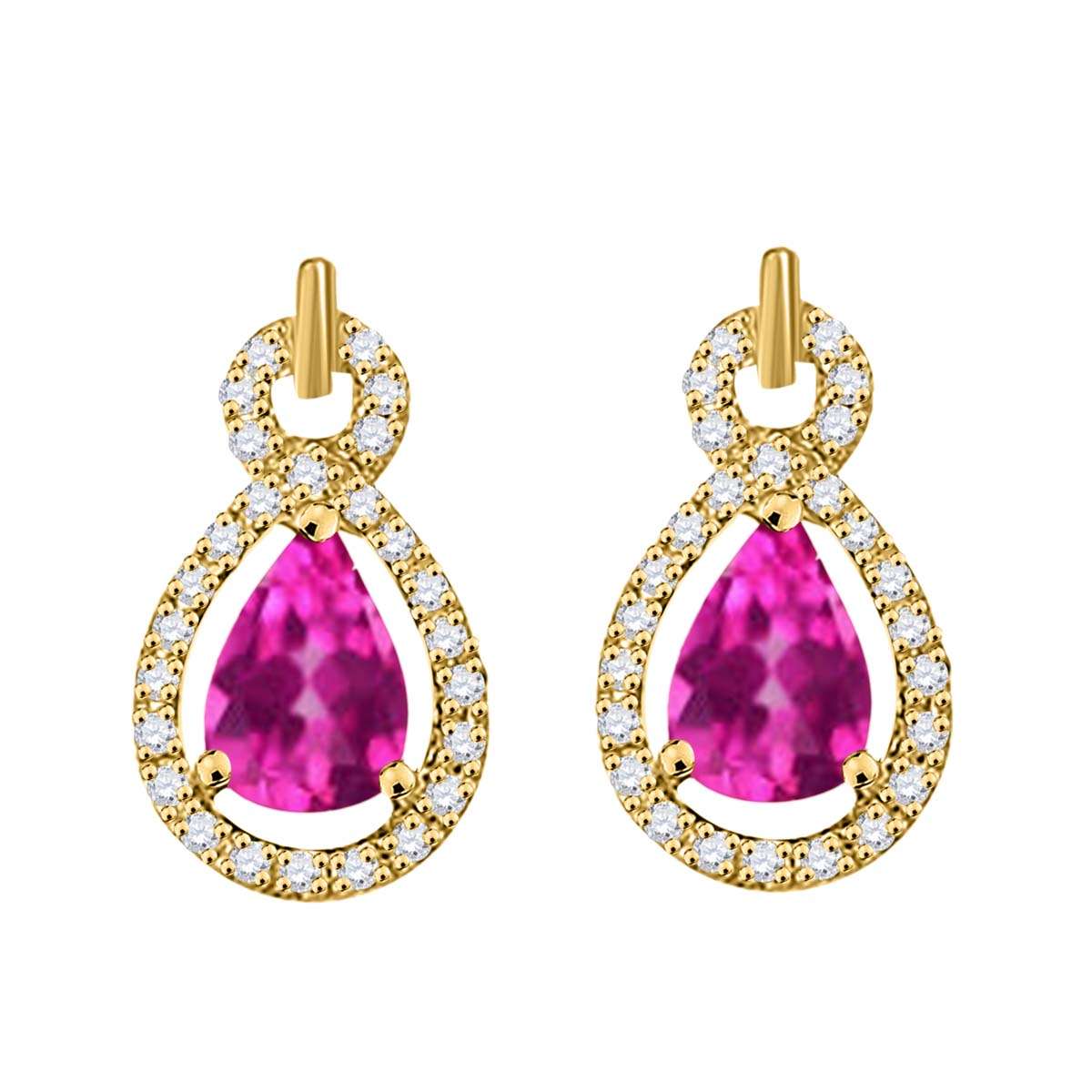 2.75 Carat Pear Shape Pink-topaz and Natural Diamond Gemstone Stud Earrings For Women In 10K Rose White & Yellow Gold With Secure Backs Mauli Jewels