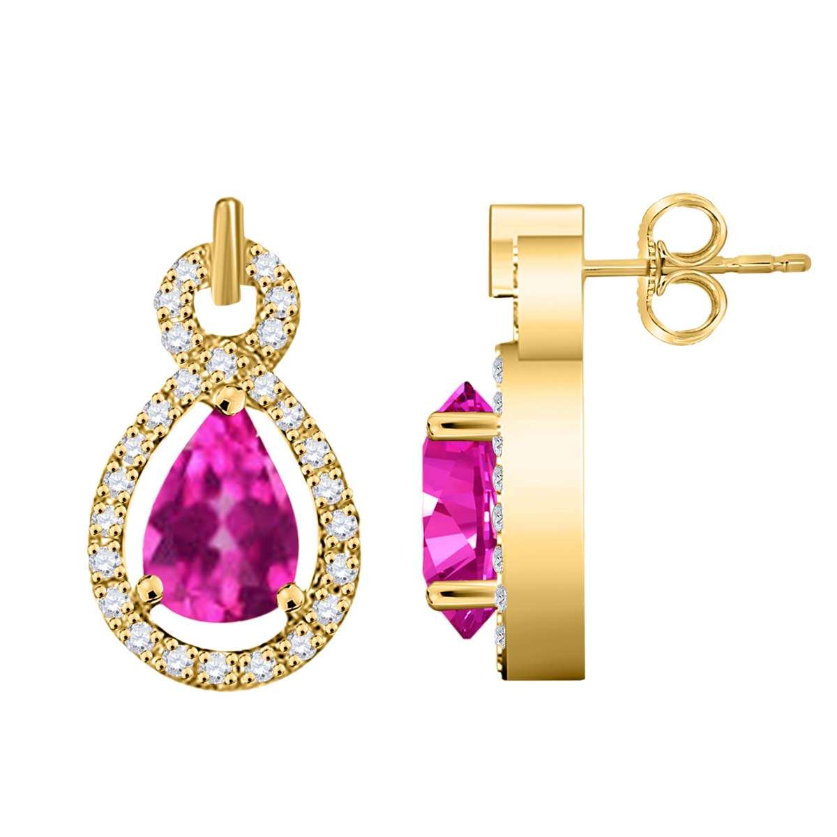 2.75 Carat Pear Shape Pink-topaz and Natural Diamond Gemstone Stud Earrings For Women In 10K Rose White & Yellow Gold With Secure Backs Mauli Jewels