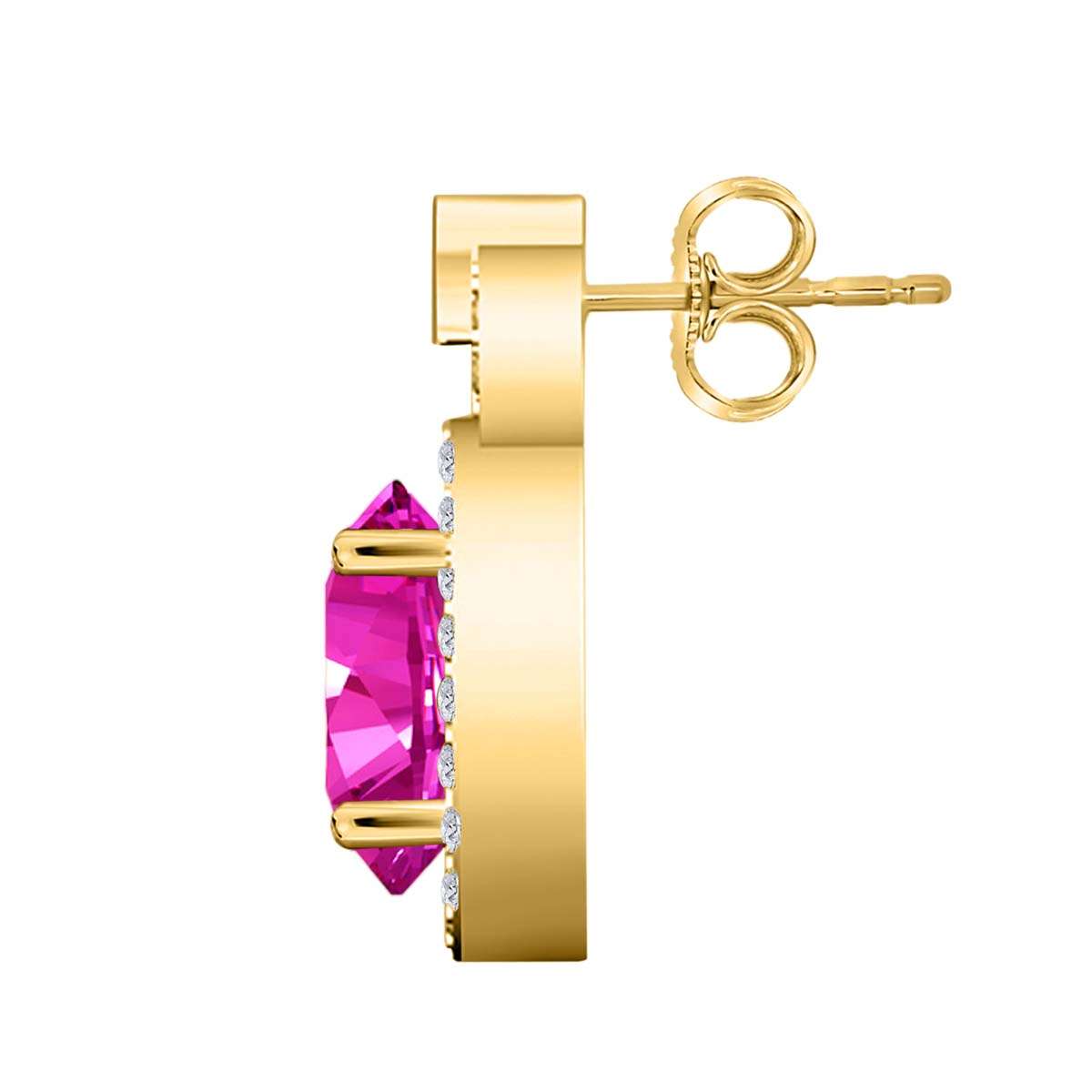 2.75 Carat Pear Shape Pink-topaz and Natural Diamond Gemstone Stud Earrings For Women In 10K Rose White & Yellow Gold With Secure Backs Mauli Jewels