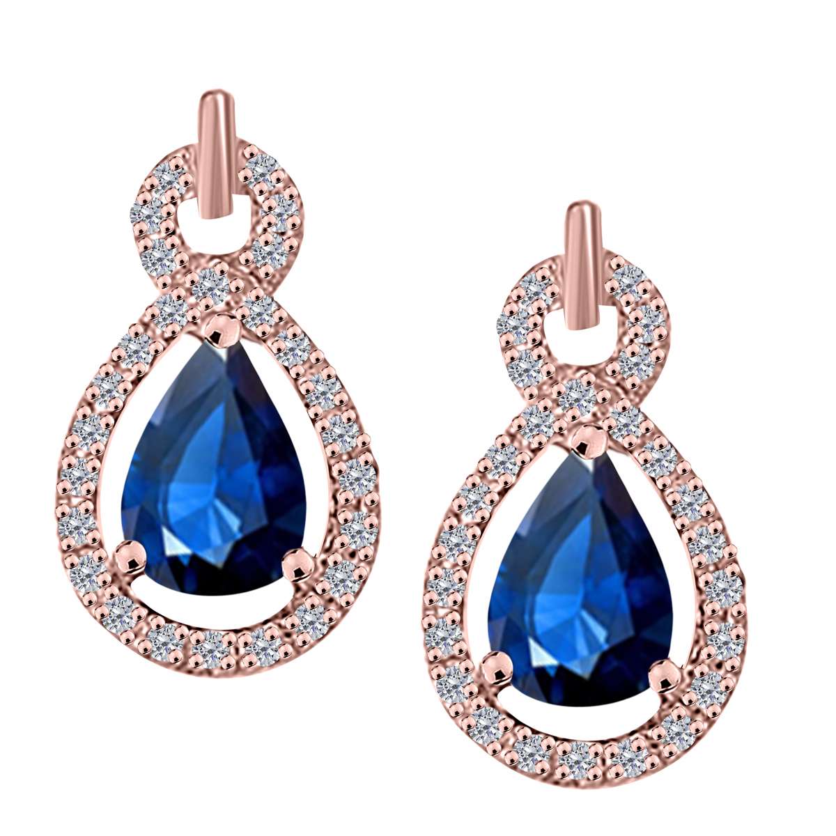2.75 Carat Pear Shape Sapphire and Natural Diamond Gemstone Stud Earrings For Women With Secure Backs In 10K Rose White & Yellow Gold Mauli Jewels