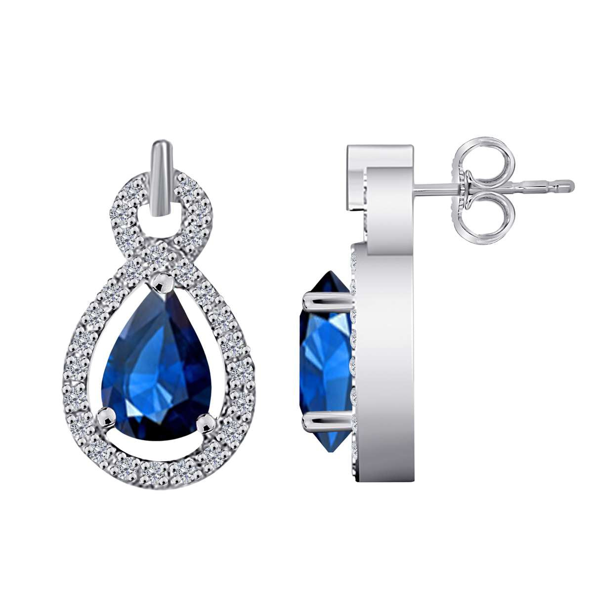 2.75 Carat Pear Shape Sapphire and Natural Diamond Gemstone Stud Earrings For Women With Secure Backs In 10K Rose White & Yellow Gold Mauli Jewels