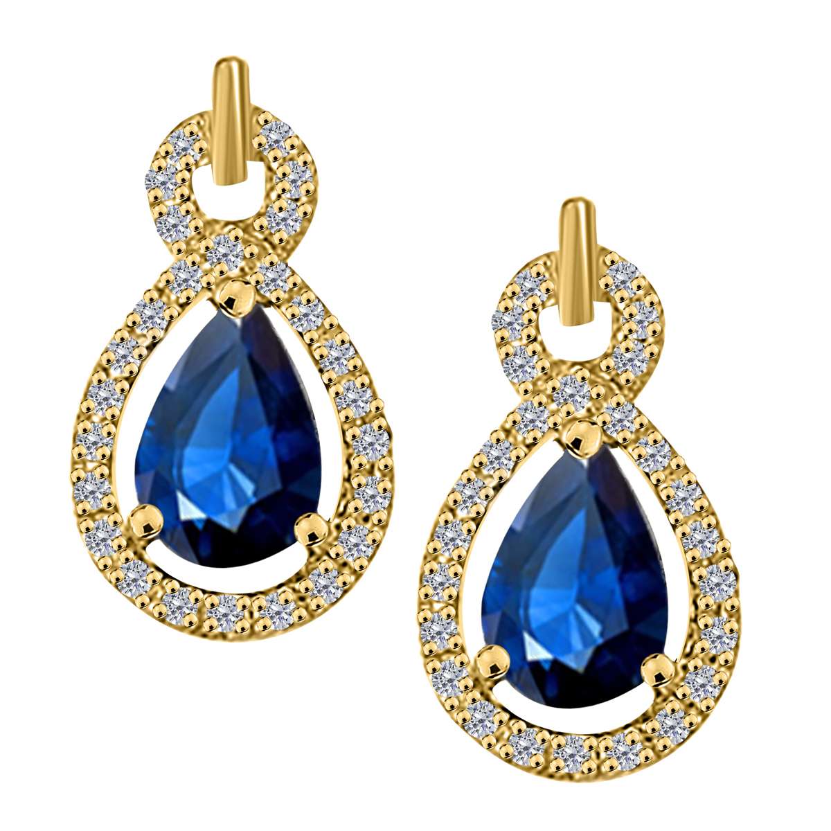2.75 Carat Pear Shape Sapphire and Natural Diamond Gemstone Stud Earrings For Women With Secure Backs In 10K Rose White & Yellow Gold Mauli Jewels