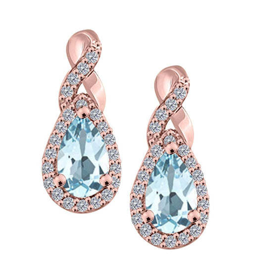 2.10 Carat Pear Shape Aquamarine And Natural Diamond Gemstone Earrings For Women In 10K White & Yellow Gold Mauli Jewels