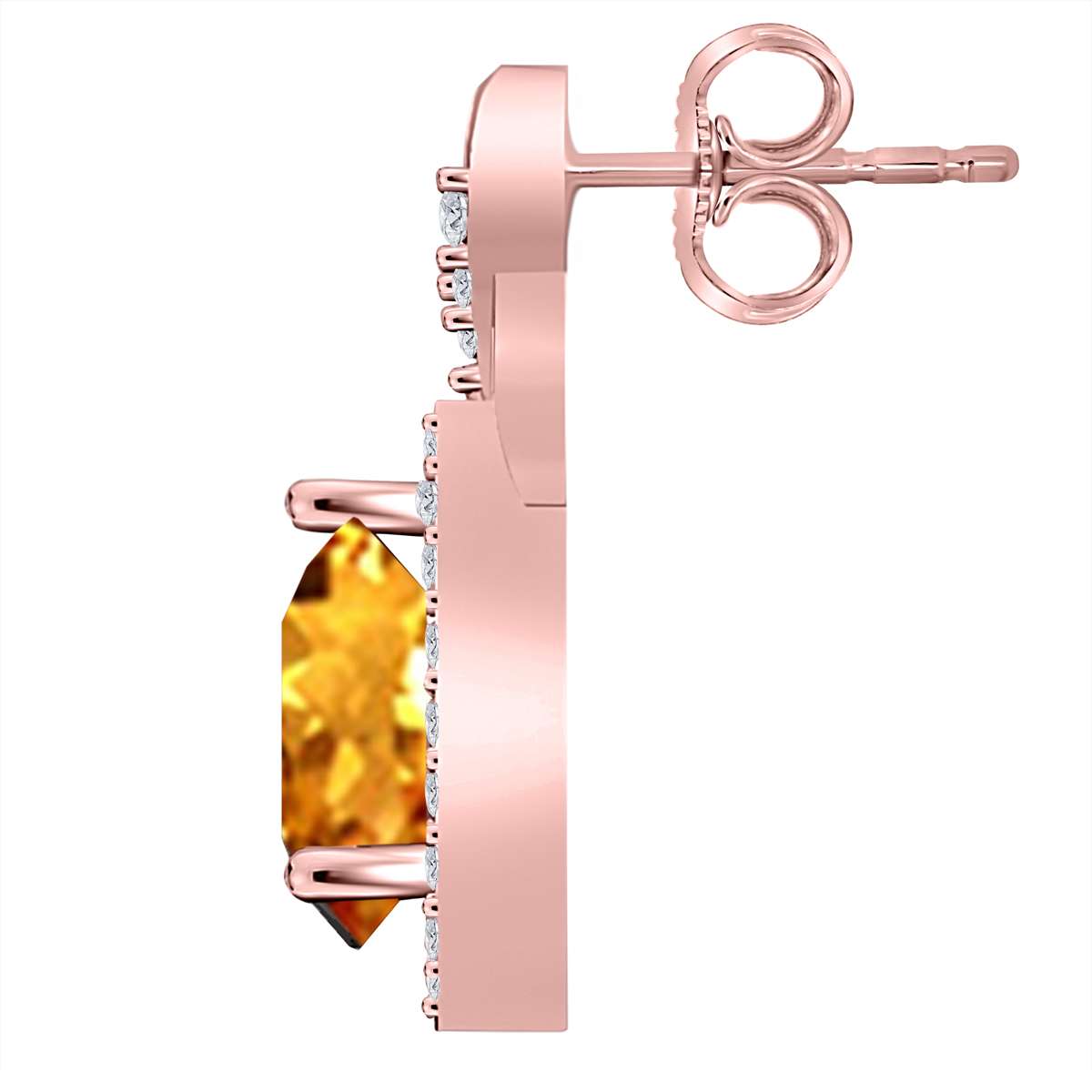 2.10 Carat Natural Diamond And Pear Shape Citrine Gemstone Stud Earrings For Women In 10K Rose White & Yellow Gold Mauli Jewels
