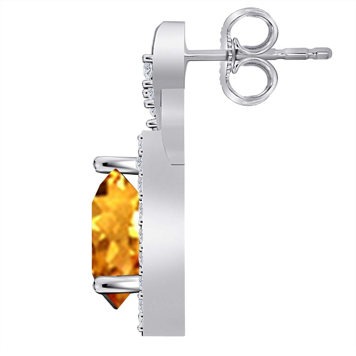 2.10 Carat Natural Diamond And Pear Shape Citrine Gemstone Stud Earrings For Women In 10K Rose White & Yellow Gold Mauli Jewels