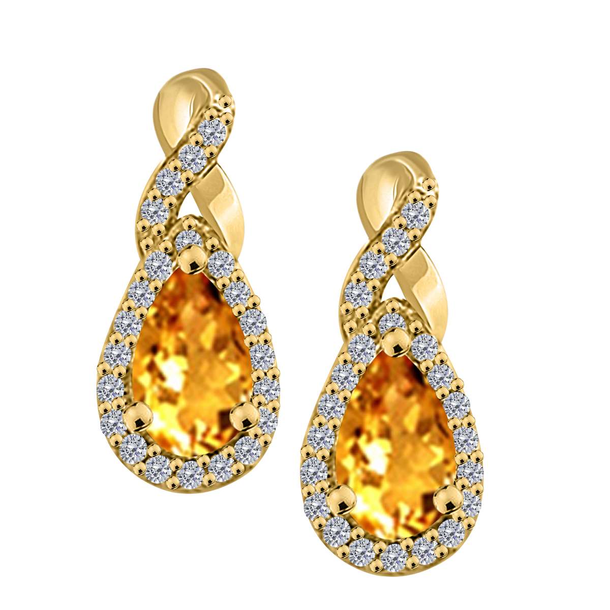 2.10 Carat Natural Diamond And Pear Shape Citrine Gemstone Stud Earrings For Women In 10K Rose White & Yellow Gold Mauli Jewels