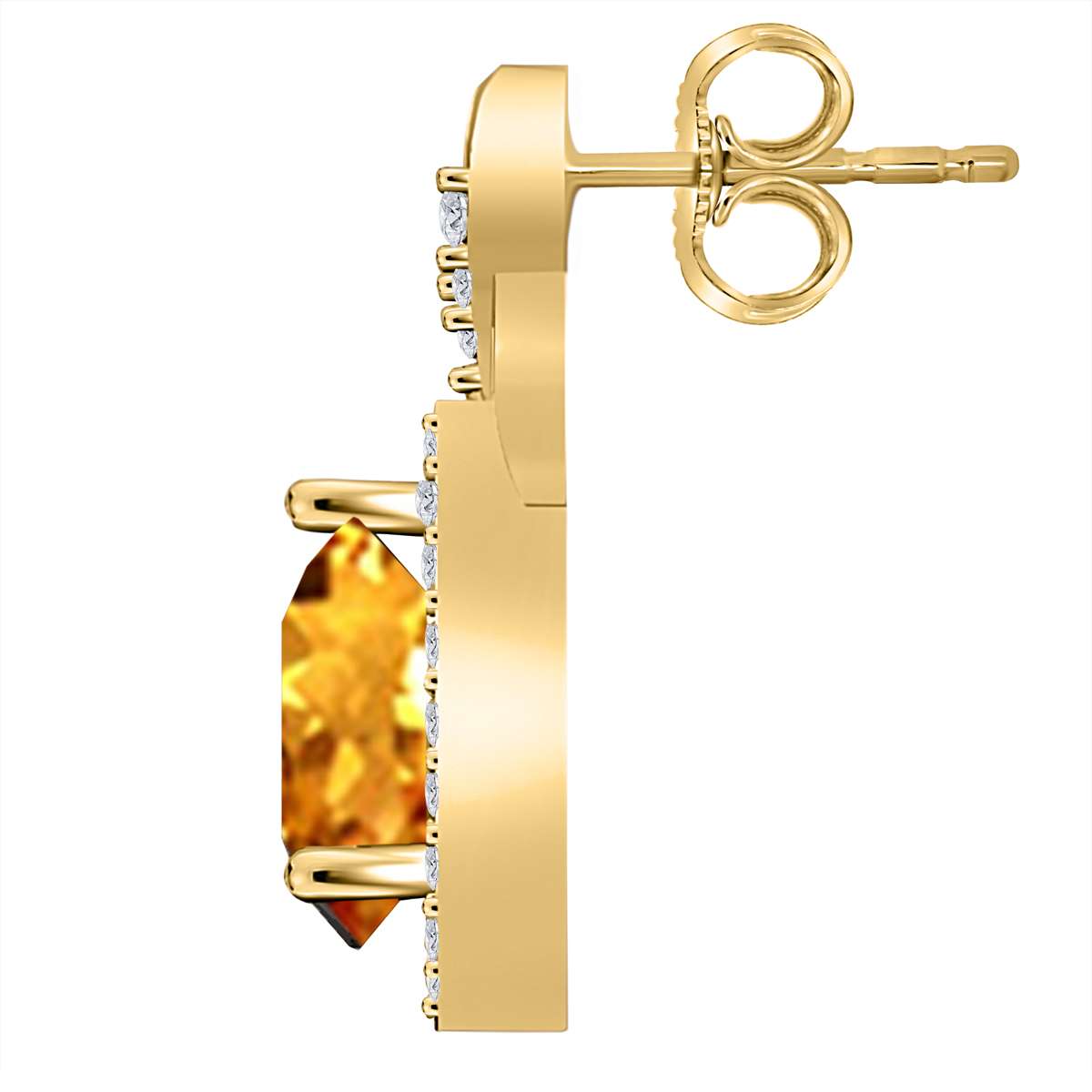 2.10 Carat Natural Diamond And Pear Shape Citrine Gemstone Stud Earrings For Women In 10K Rose White & Yellow Gold Mauli Jewels