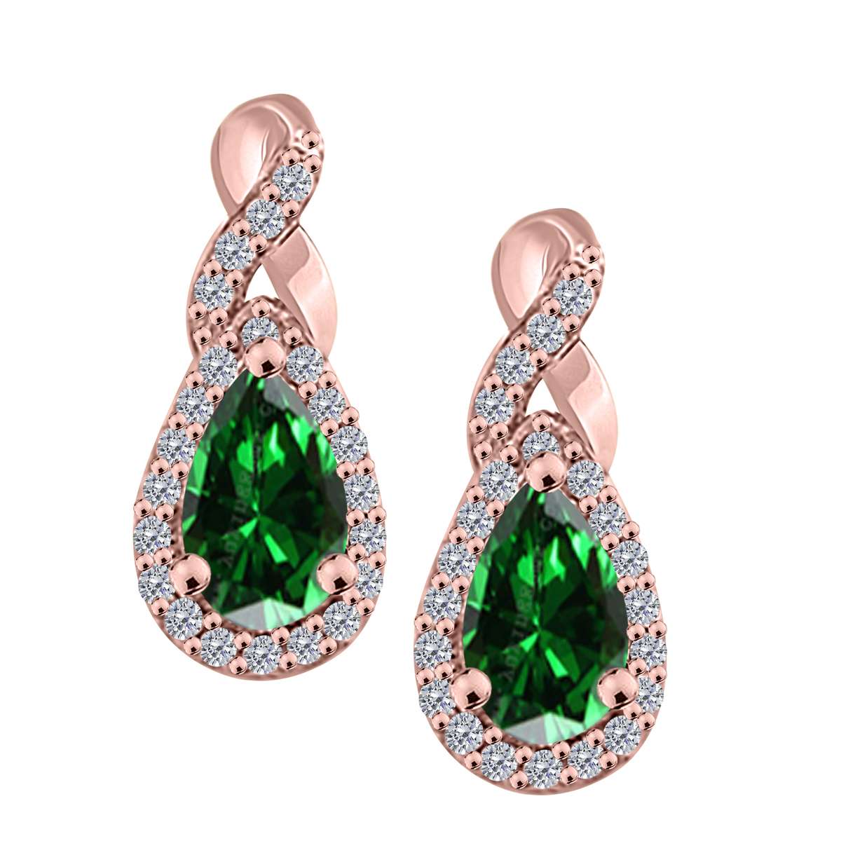 2.10 Carat Pear Shape Emerald Natural Diamond Gemstone Stud Earrings For Women In 10K White Rose & Yellow Gold Mauli Jewels