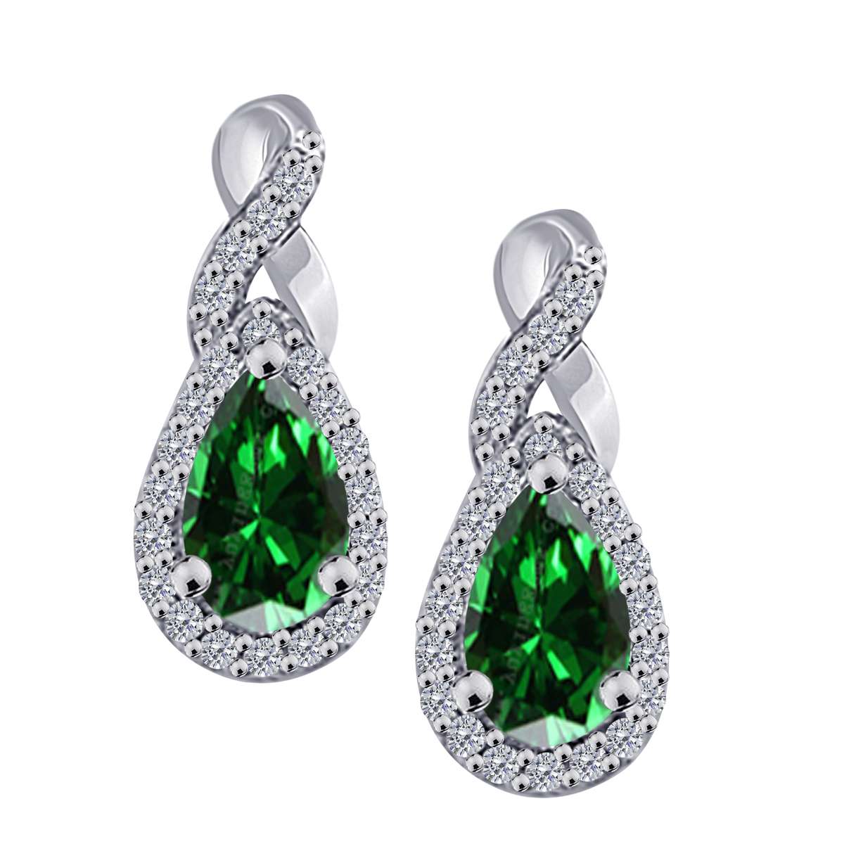 2.10 Carat Pear Shape Emerald Natural Diamond Gemstone Stud Earrings For Women In 10K White Rose & Yellow Gold Mauli Jewels