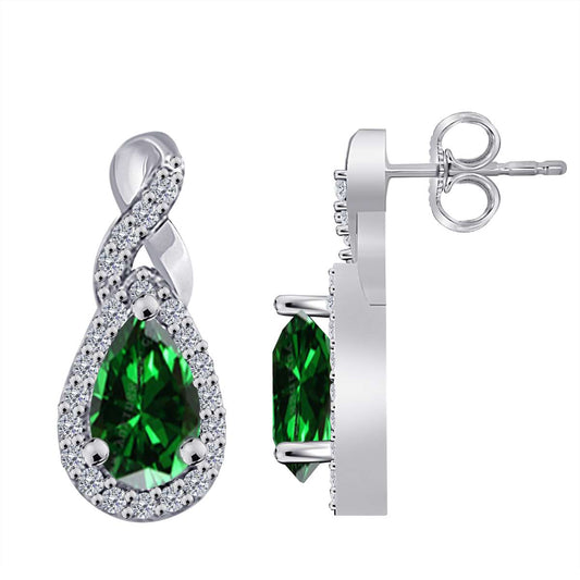 2.10 Carat Pear Shape Emerald Natural Diamond Gemstone Stud Earrings For Women In 10K White Rose & Yellow Gold Mauli Jewels