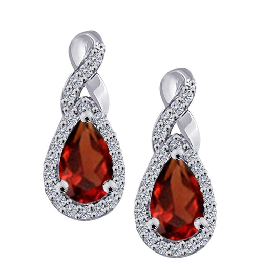 2.10 Carat Pear Shape Garnet And Natural Diamond Gemstone Earrings For Women In 10K White & Yellow Gold Mauli Jewels