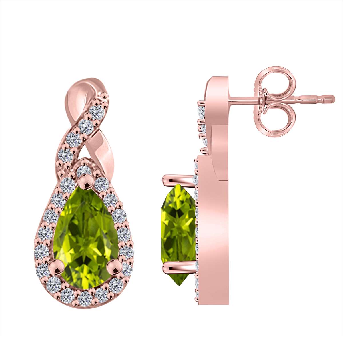 2.10 Carat Pear Shape Peridot And Natural Diamond Gemstone Earrings For Women In 10K White & Yellow Gold Mauli Jewels