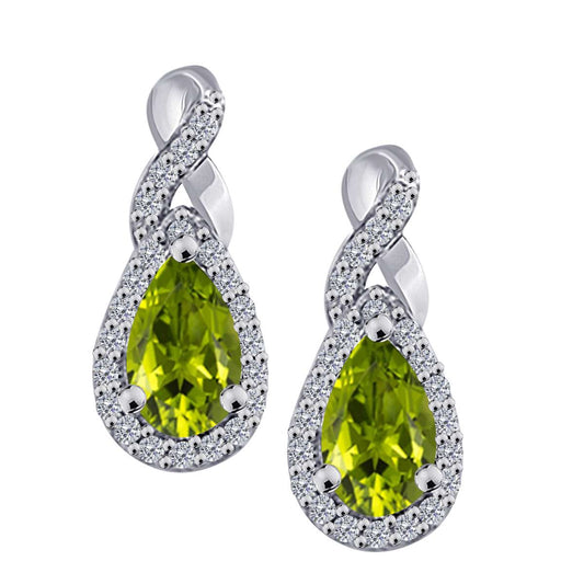 2.10 Carat Pear Shape Peridot And Natural Diamond Gemstone Earrings For Women In 10K White & Yellow Gold Mauli Jewels