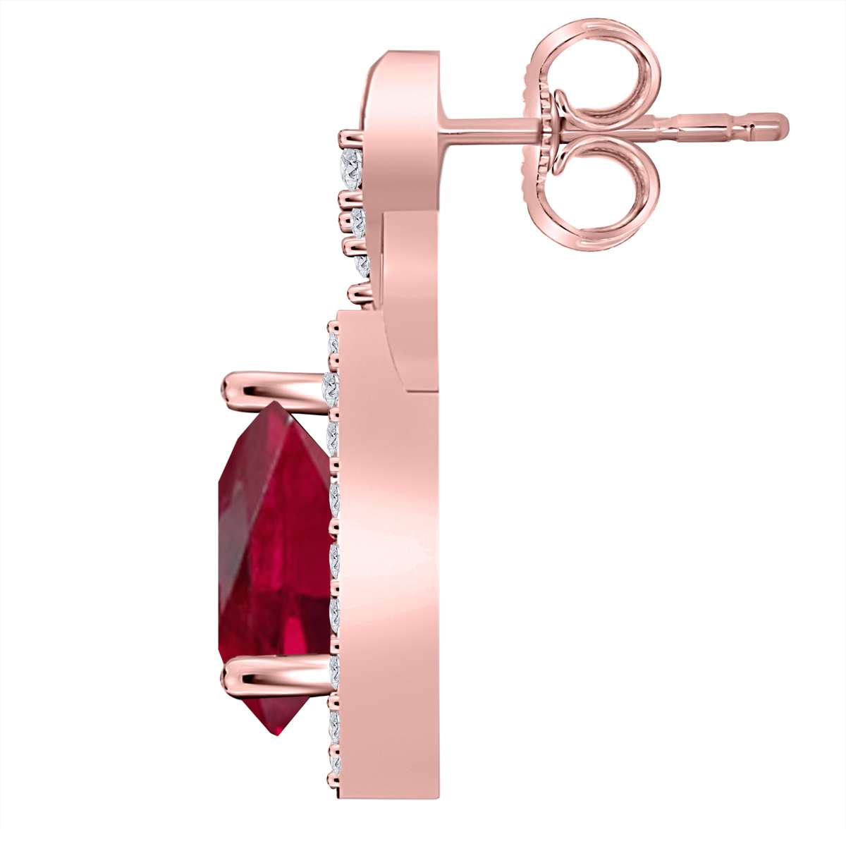 2.10 Carat Pear Shape Ruby And Prong Set Natural Diamond Gemstone Stud Earrings For Women in 10K Rose White & Yellow Gold Mauli Jewels