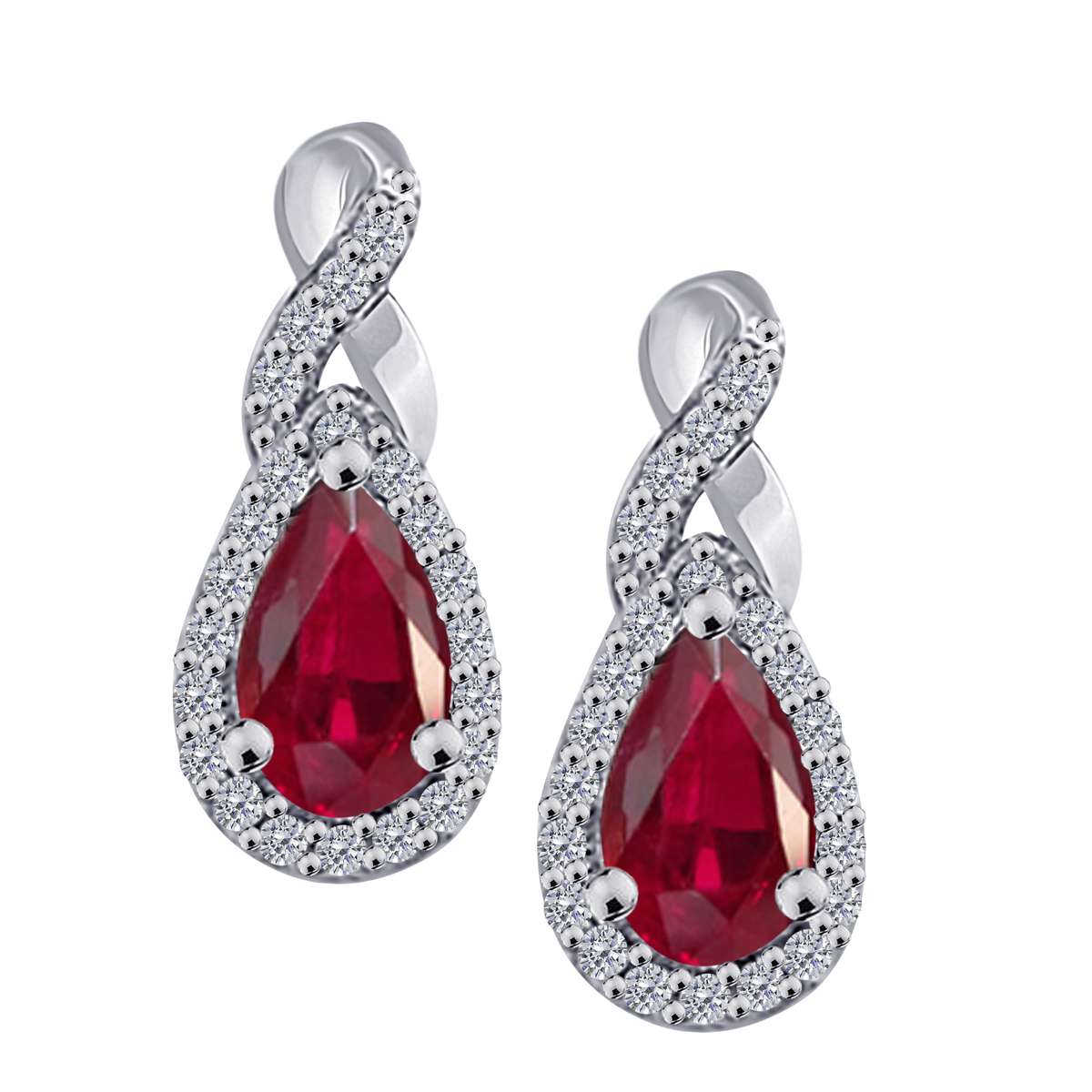 2.10 Carat Pear Shape Ruby And Prong Set Natural Diamond Gemstone Stud Earrings For Women in 10K Rose White & Yellow Gold Mauli Jewels