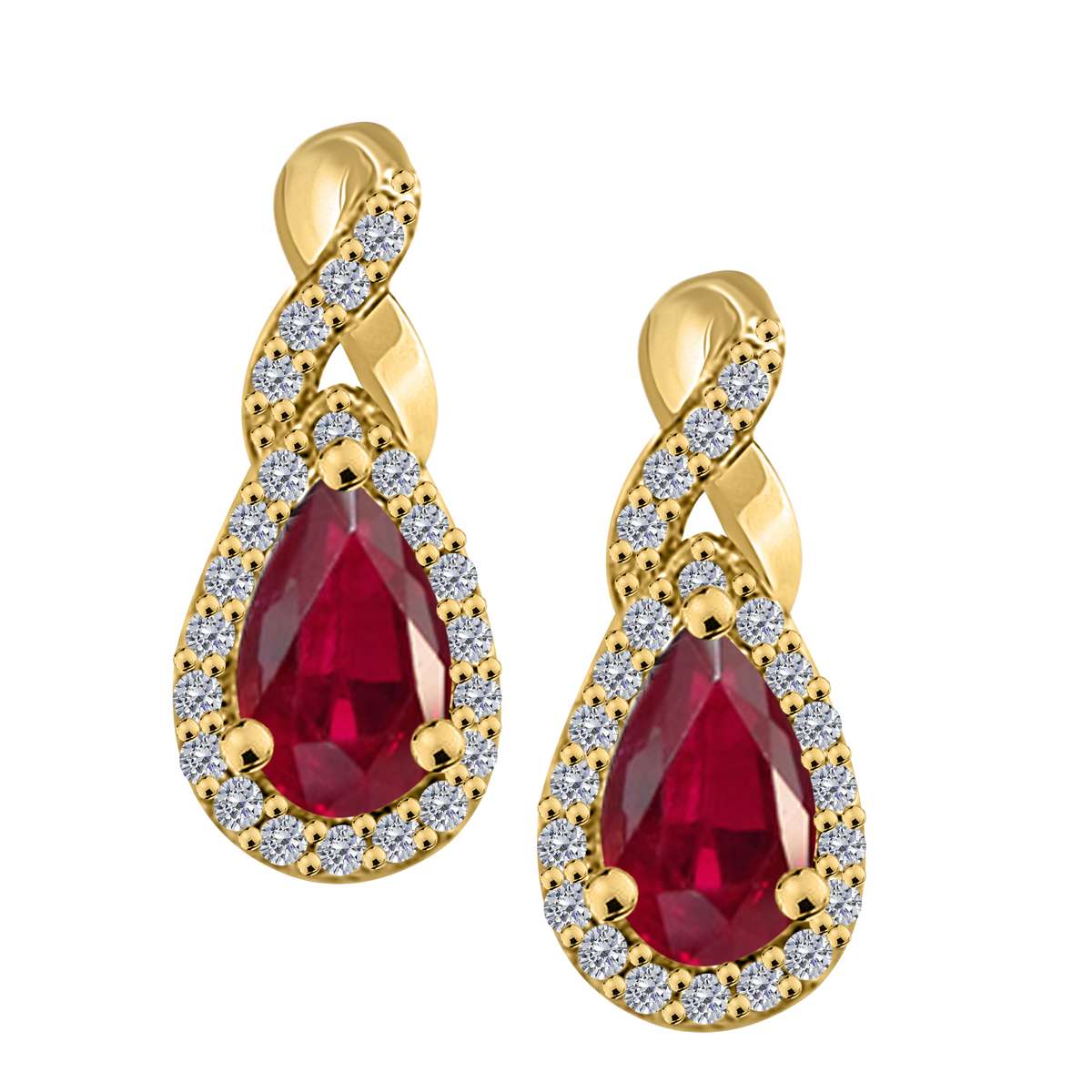 2.10 Carat Pear Shape Ruby And Prong Set Natural Diamond Gemstone Stud Earrings For Women in 10K Rose White & Yellow Gold Mauli Jewels