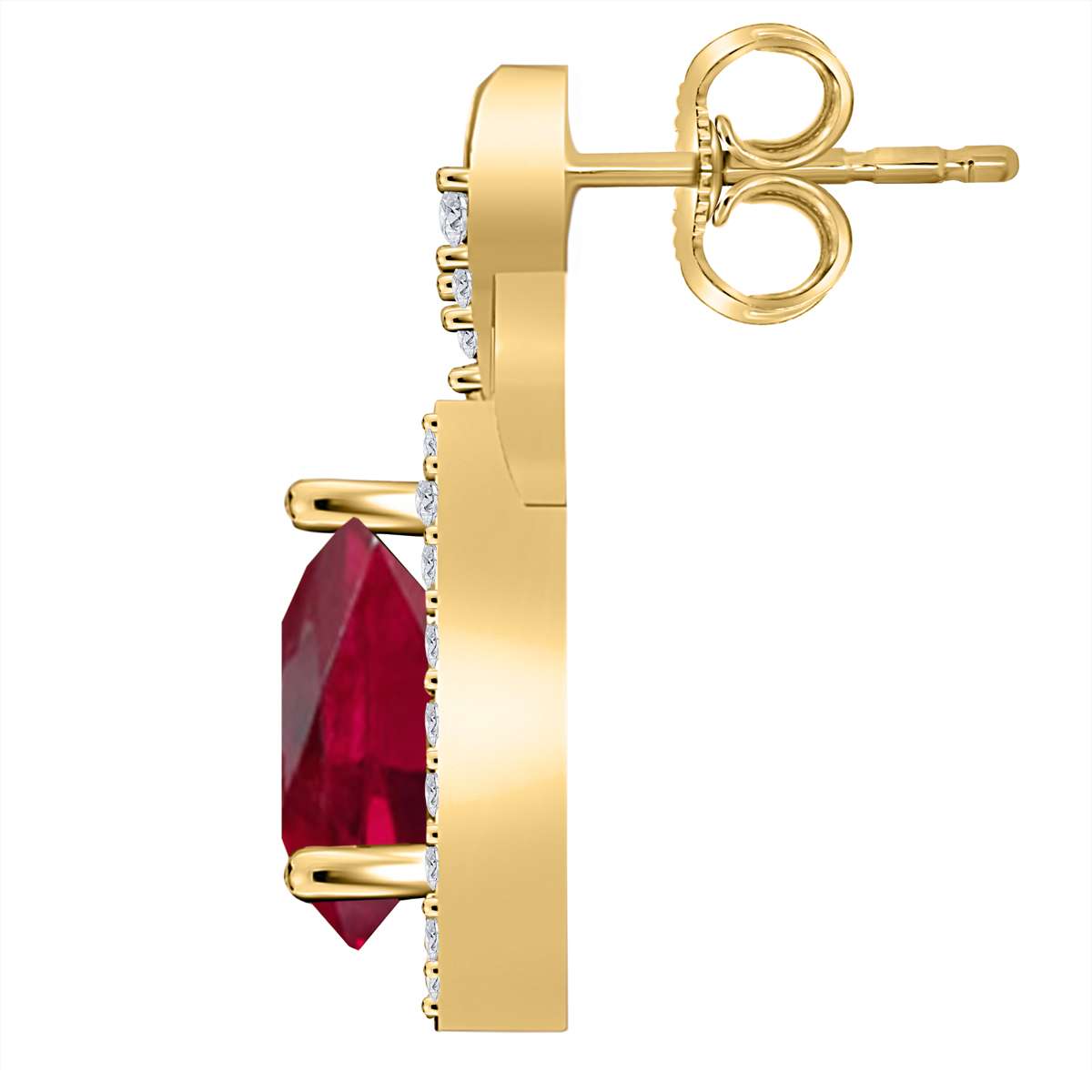 2.10 Carat Pear Shape Ruby And Prong Set Natural Diamond Gemstone Stud Earrings For Women in 10K Rose White & Yellow Gold Mauli Jewels