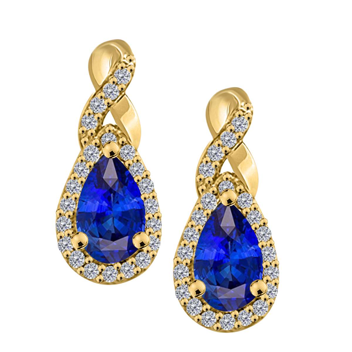 10K Rose White & Yellow Gold 2.10 Carat Pear Shape Tanzanite & Round White Diamond Gemstone Earrings For Women Mauli Jewels