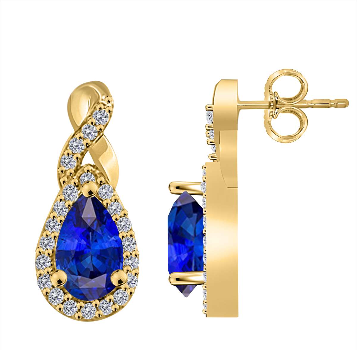 10K Rose White & Yellow Gold 2.10 Carat Pear Shape Tanzanite & Round White Diamond Gemstone Earrings For Women Mauli Jewels
